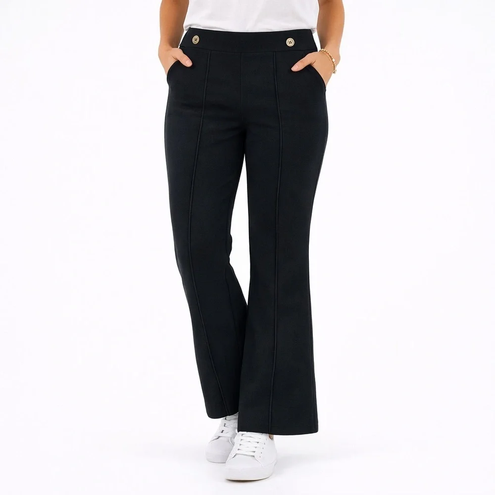 Michael Kors Black Flare Pants M Stretch Dress Pants Gold Button